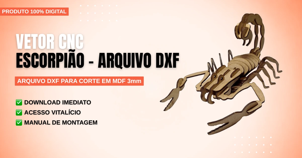 Vetor Cnc Escorpião - Arquivo DXF para Corte em MDF 3mm