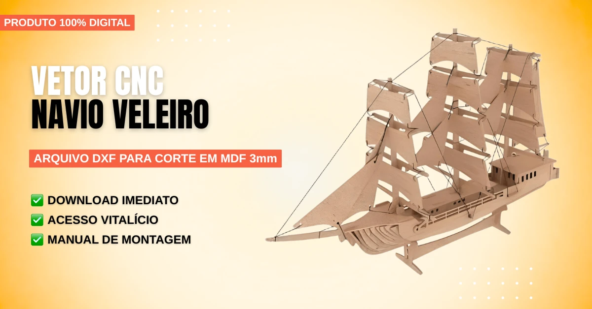 Vetor Cnc Navio Veleiro - Arquivo DXF para Corte em MDF 3mm