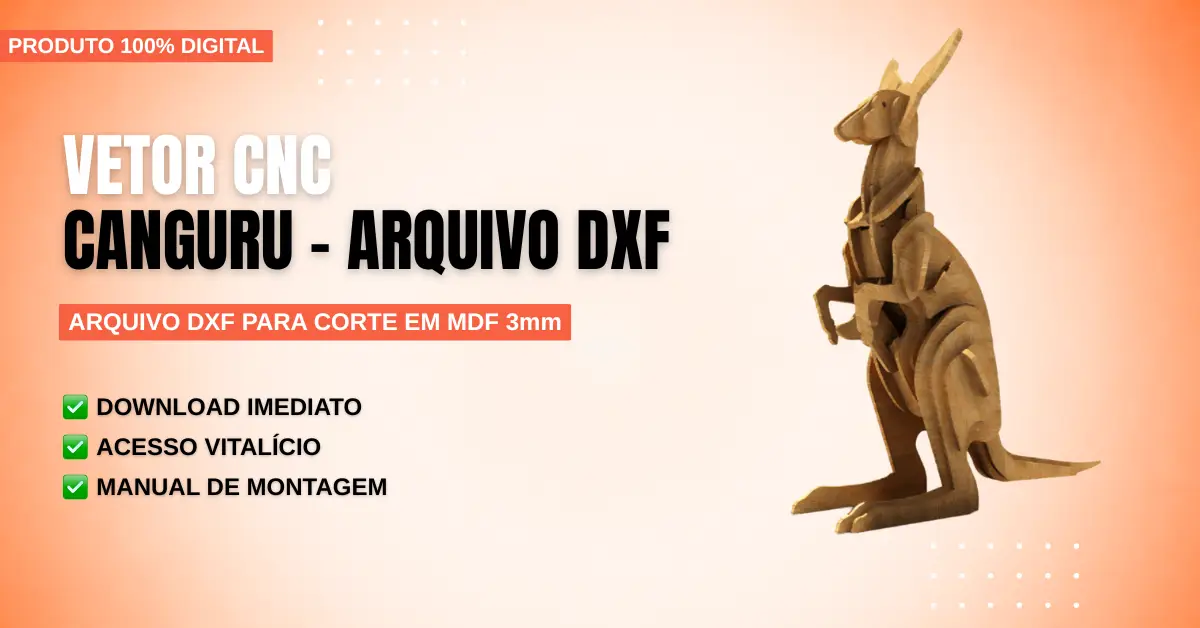 Vetor Cnc Canguru - Arquivo DXF para Corte em MDF 3mm