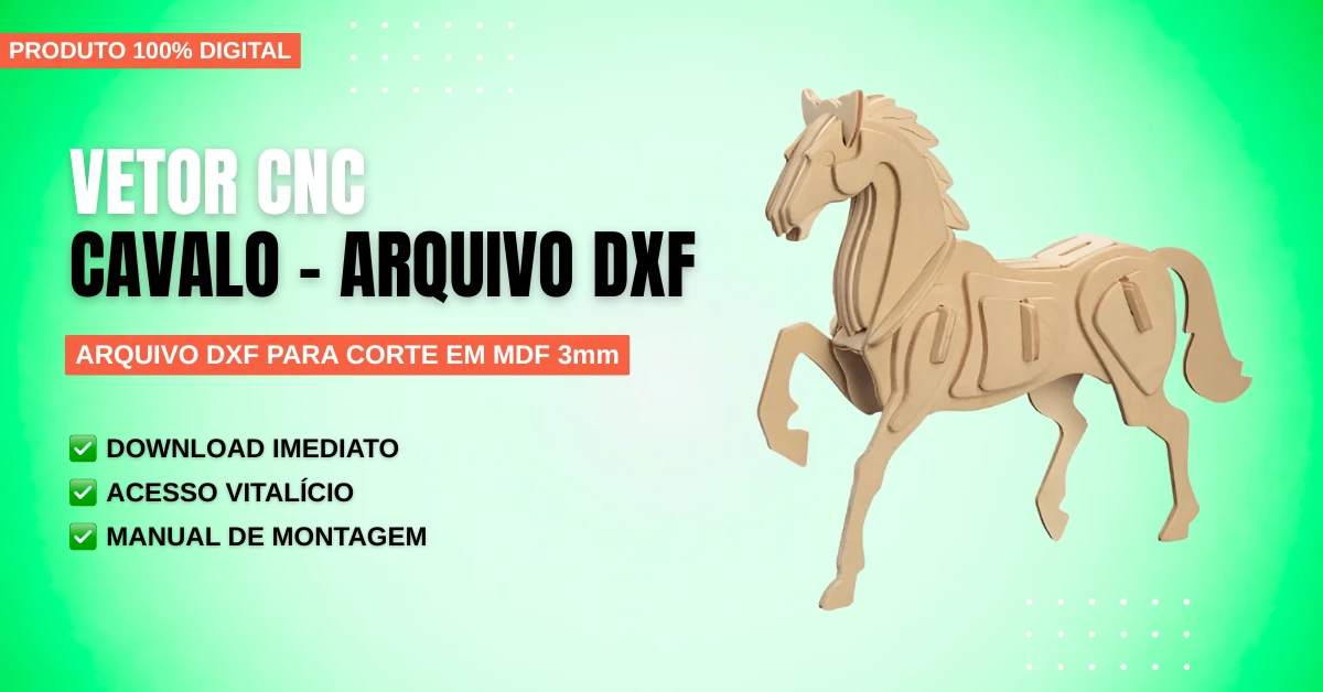 Vetor Cnc Cavalo - Arquivo DXF para Corte em MDF 3mm