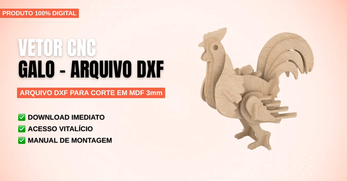 Vetor Cnc Galo - Arquivo DXF para Corte em MDF 3mm
