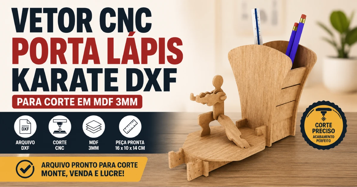 Vetor Cnc Porta Lápis Karate DXF para Corte em MDF 3mm