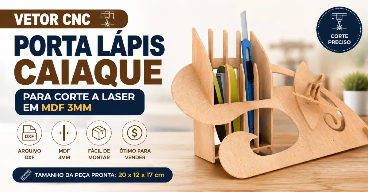 Vetor Cnc para Corte a Laser Porta Lápis Caiaque para Corte em MDF 3mm