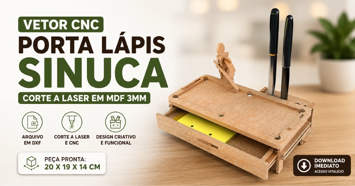 Vetor Cnc para Corte a Laser Porta Lápis Sinuca para Corte em MDF 3mm