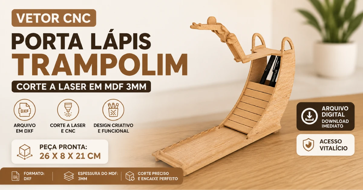 Vetor Cnc para Corte a Laser Porta Lápis Trampolim para MDF 3mm