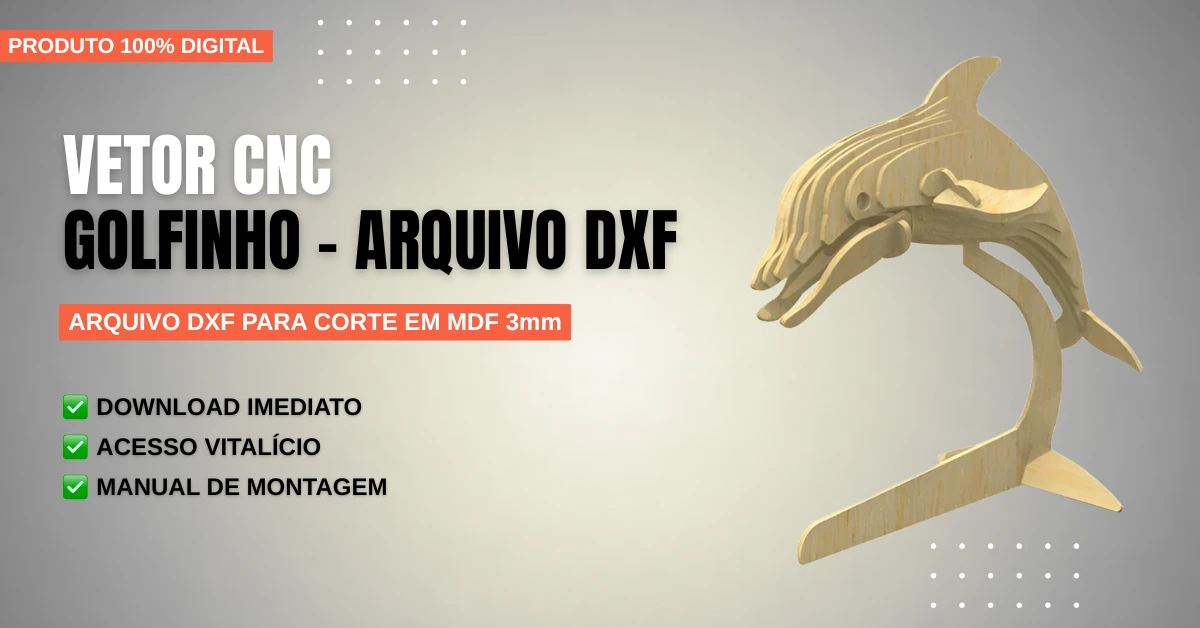 Vetor Cnc Golfinho - Arquivo DXF para Corte em MDF 3mm