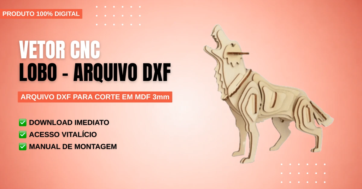 Vetor CNC Lobo Arquivo DXF para Corte em MDF 3mm