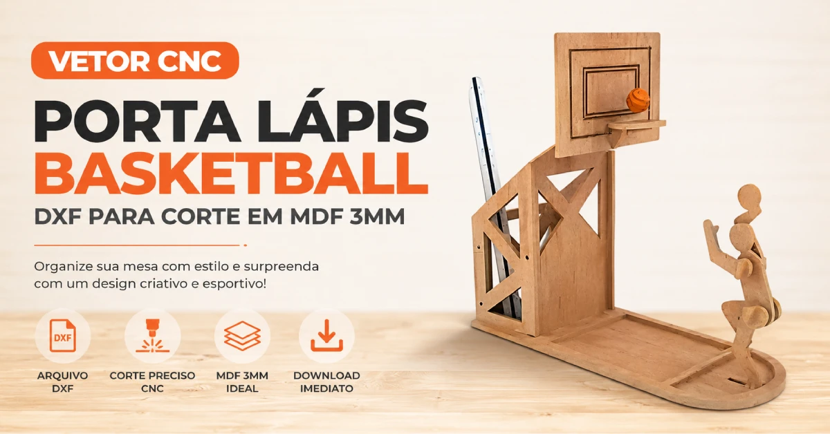 Vetor Cnc Porta Lápis Basketball Arquivo DXF para Corte em MDF 3mm