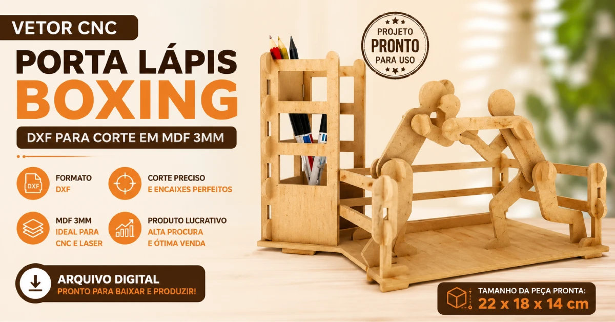 Vetor Cnc Porta Lápis Boxing Arquivo DXF para Corte em MDF 3mm