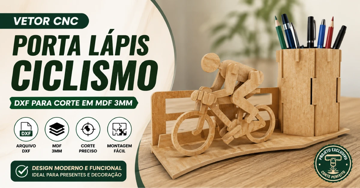 Vetor Cnc Porta Lápis Ciclismo Arquivo DXF para Corte em MDF 3mm