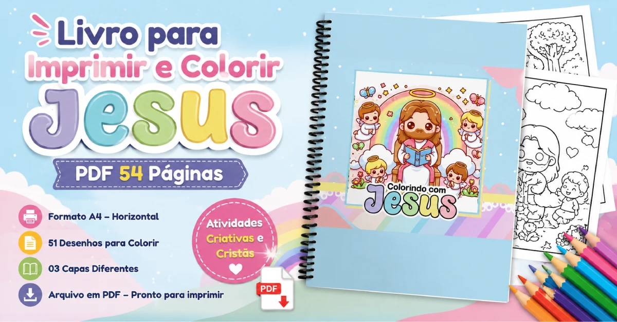 Livro para Imprimir e Colorir Jesus – PDF 54 Páginas