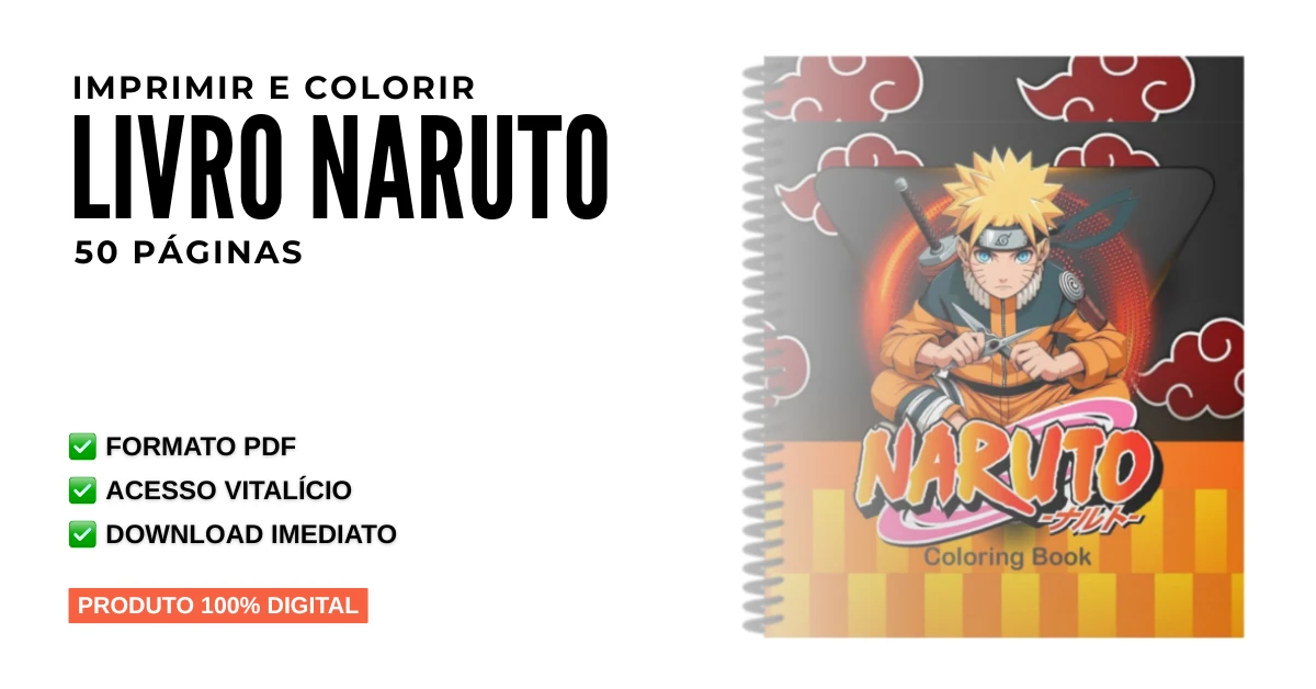 Livro para Imprimir e Colorir Naruto em PDF com 50 Páginas