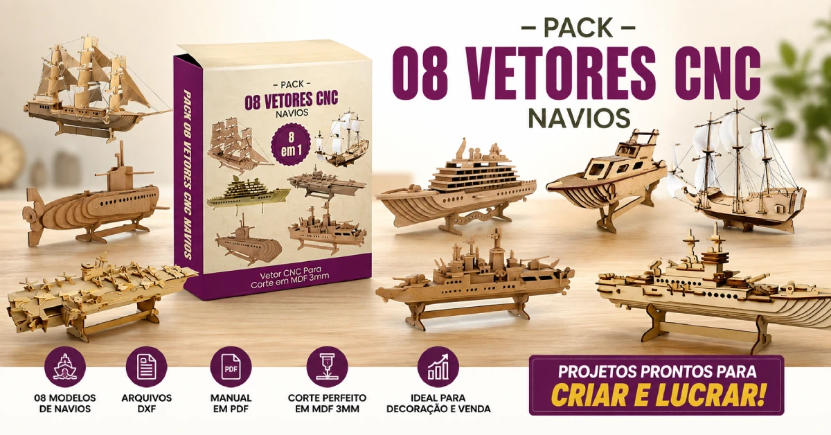 Pack 08 Vetores Cnc Navios DXF Corte em MDF 3mm