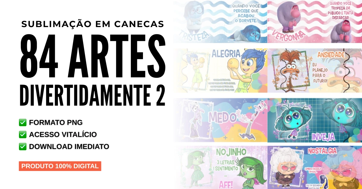Sublimação em Canecas 84 Artes Divertidamente 2 em PNG