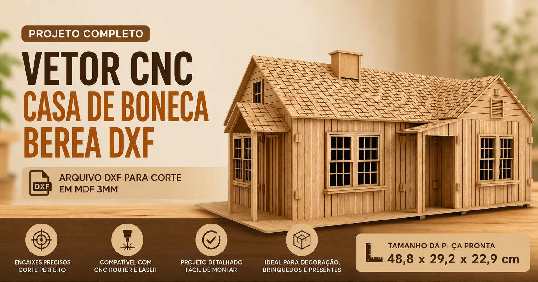 Vetor Cnc Casa de Boneca Berea DXF para Corte em MDF 3mm