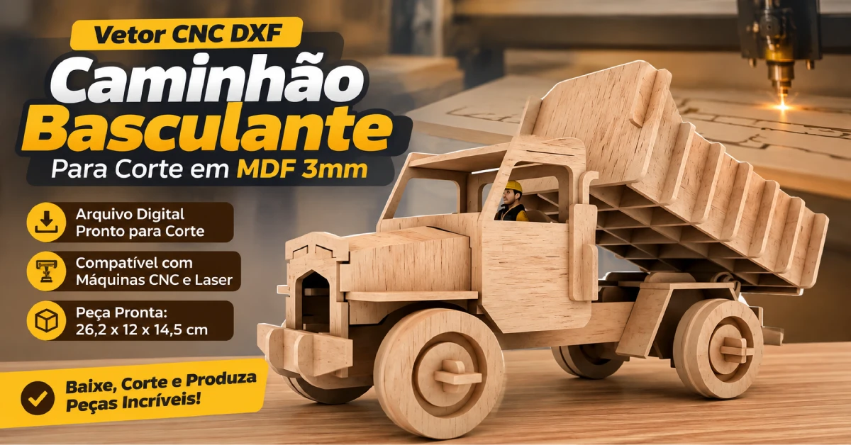 Vetor CNC DXF Caminhão Basculante para Corte em MDF 3mm
