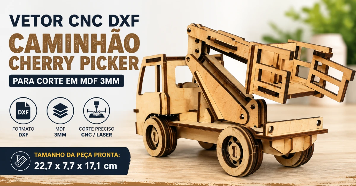 Vetor CNC DXF Caminhão Cherry Picker para Corte em MDF 3mm