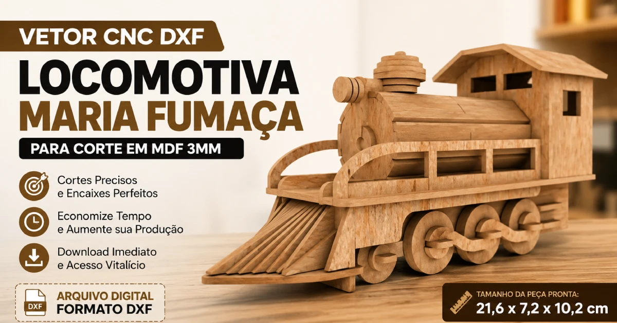 Vetor CNC DXF Locomotiva Maria Fumaça Para Corte em MDF 3mm