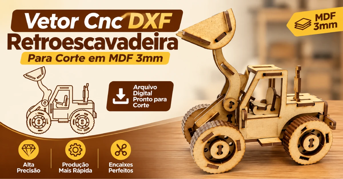 Vetor CNC DXF Retroescavadeira para Corte em MDF 3mm