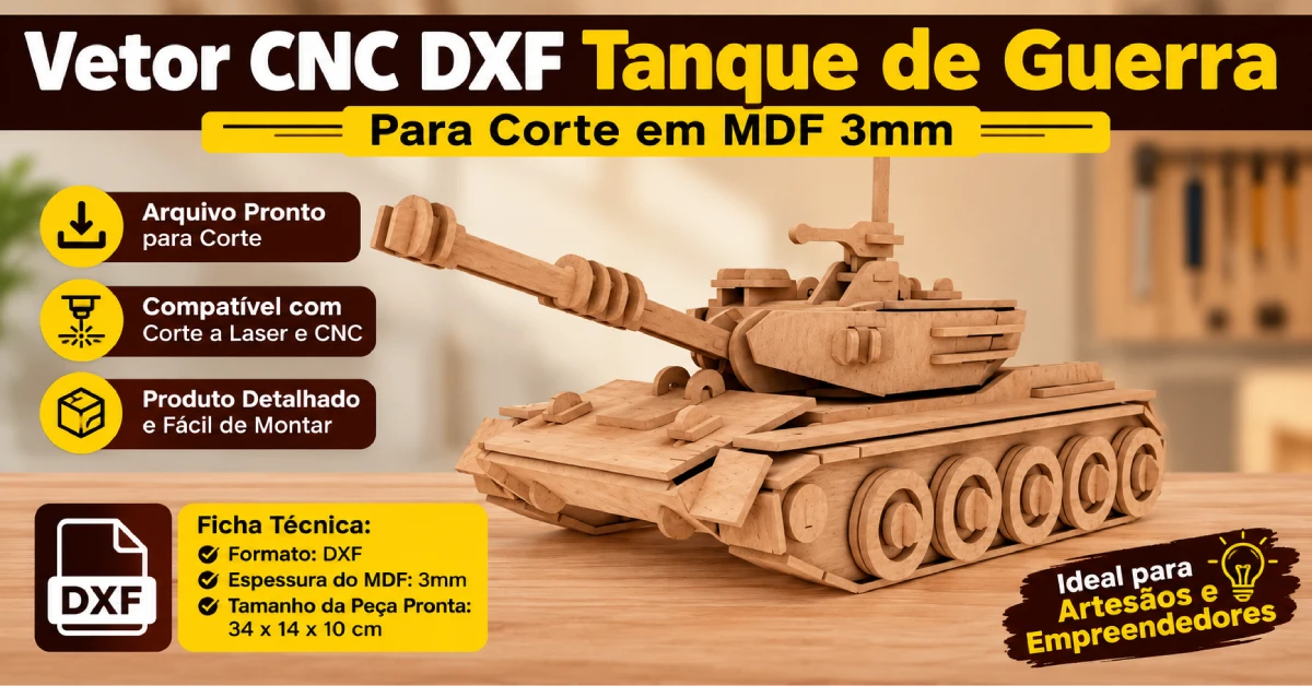 Vetor CNC DXF Tanque de Guerra Para Corte em MDF 3mm