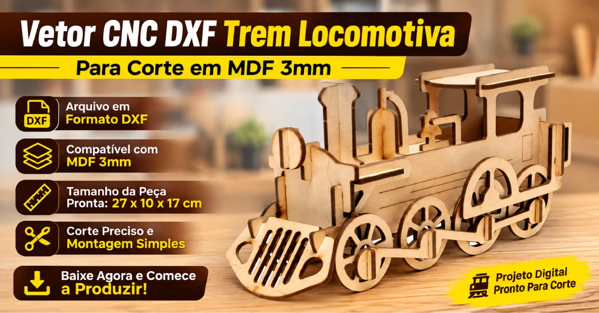 Vetor CNC DXF Trem Locomotiva Para Corte em MDF 3mm