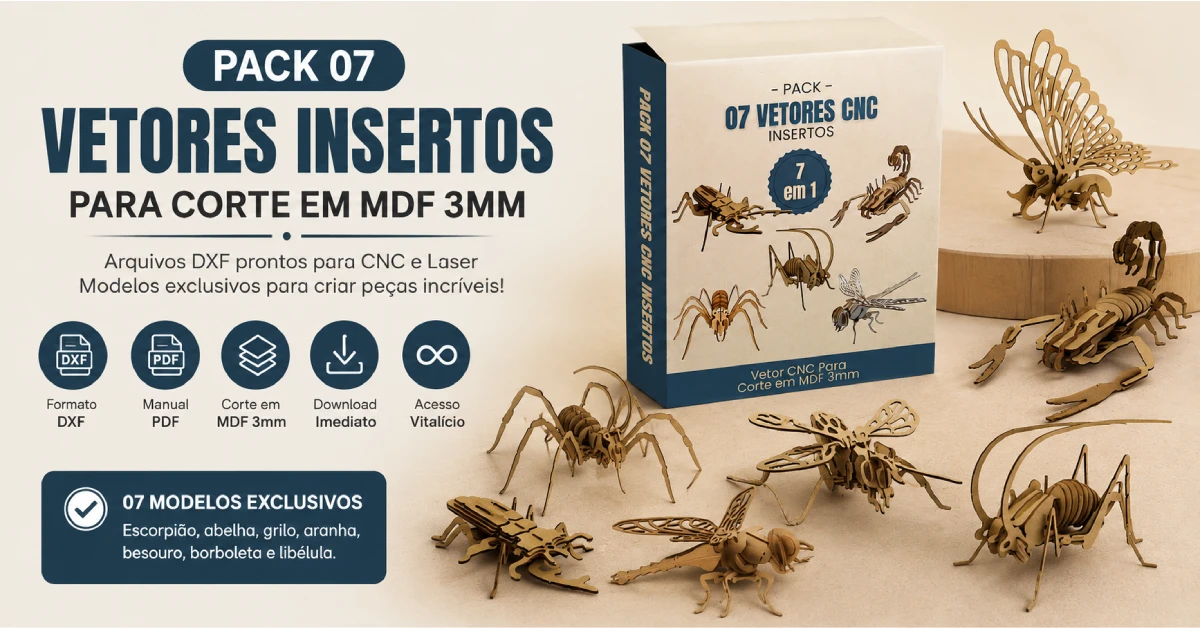 Pack 07 Vetores Insertos Para Corte em MDF 3mm