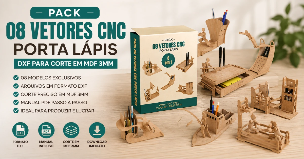 Pack 08 Vetores Cnc Porta Lápis DXF para Corte em MDF 3mm
