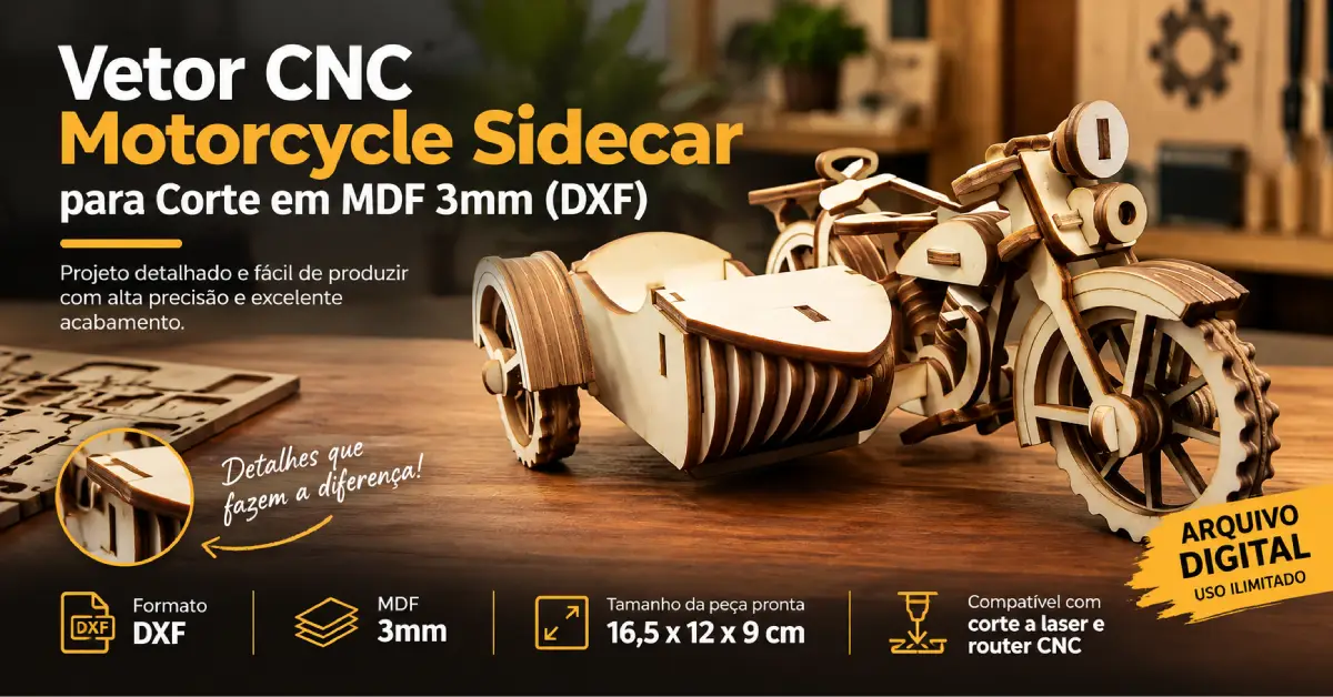 Vetor CNC Motorcycle Sidecar para Corte em MDF 3mm (DXF)