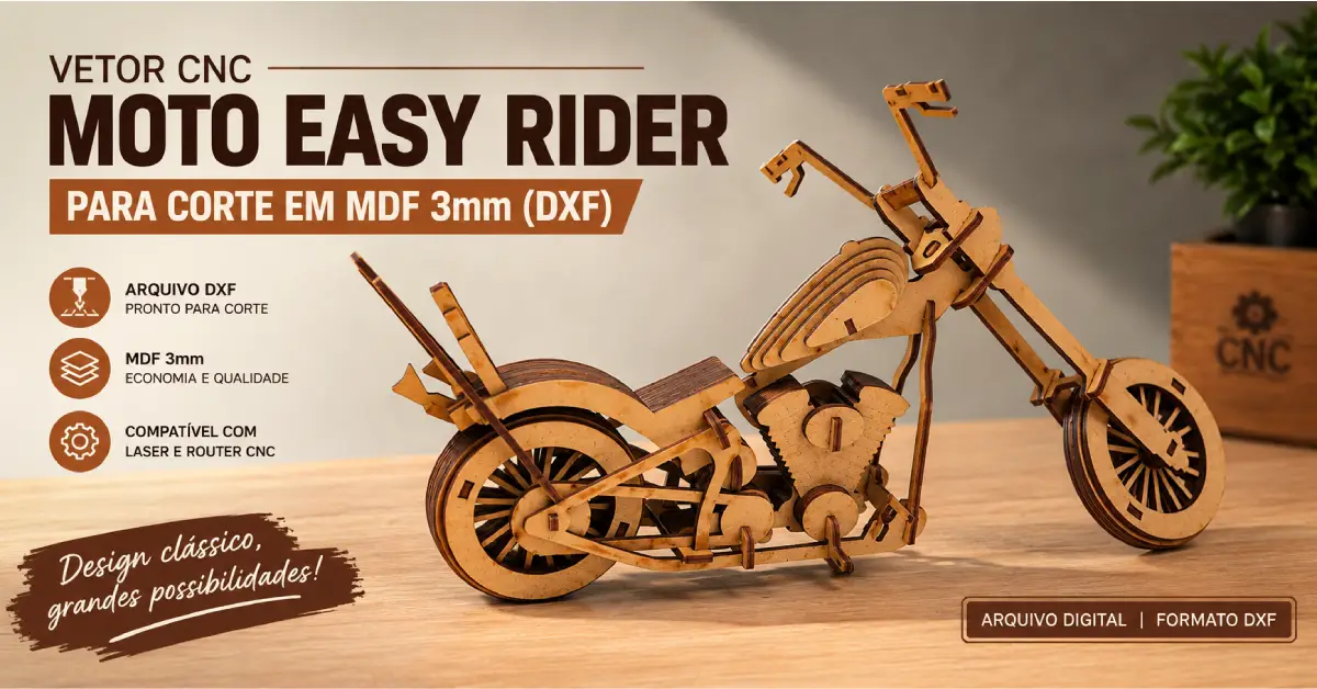 Vetor CNC DXF Moto Easy Rider Para Corte em MDF 3mm