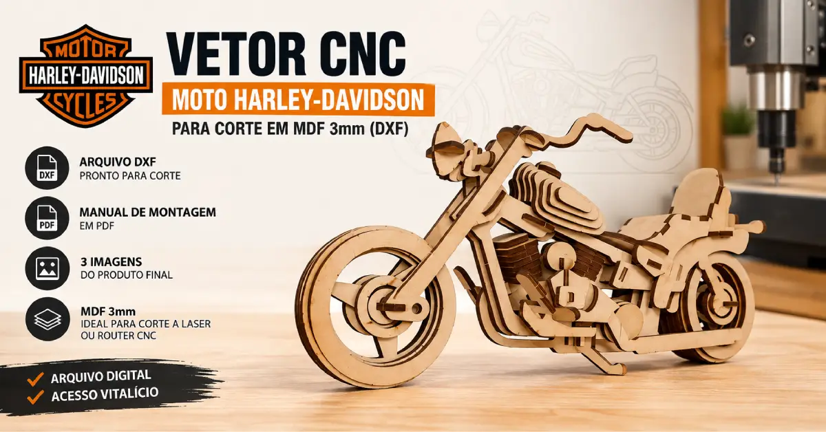 Vetor CNC Moto Harley-Davidson para Corte em MDF 3mm (DXF)