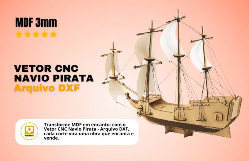 Vetor Cnc Navio Pirata - Arquivo DXF para Corte em MDF 3mm