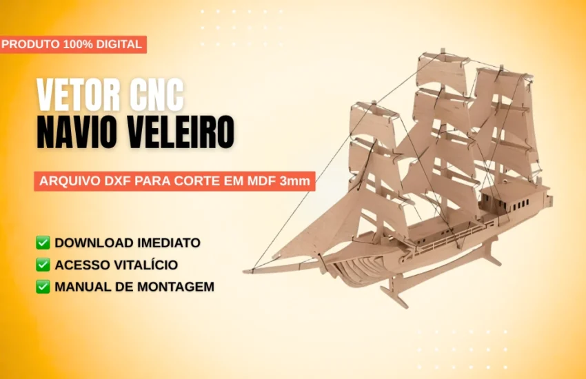 Vetor Cnc Navio Veleiro - Arquivo DXF para Corte em MDF 3mm