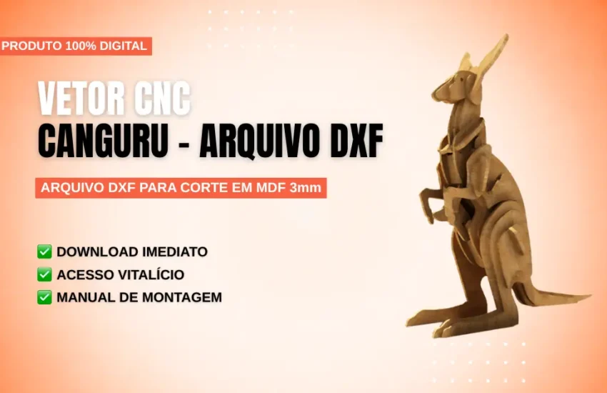Vetor Cnc Canguru - Arquivo DXF para Corte em MDF 3mm