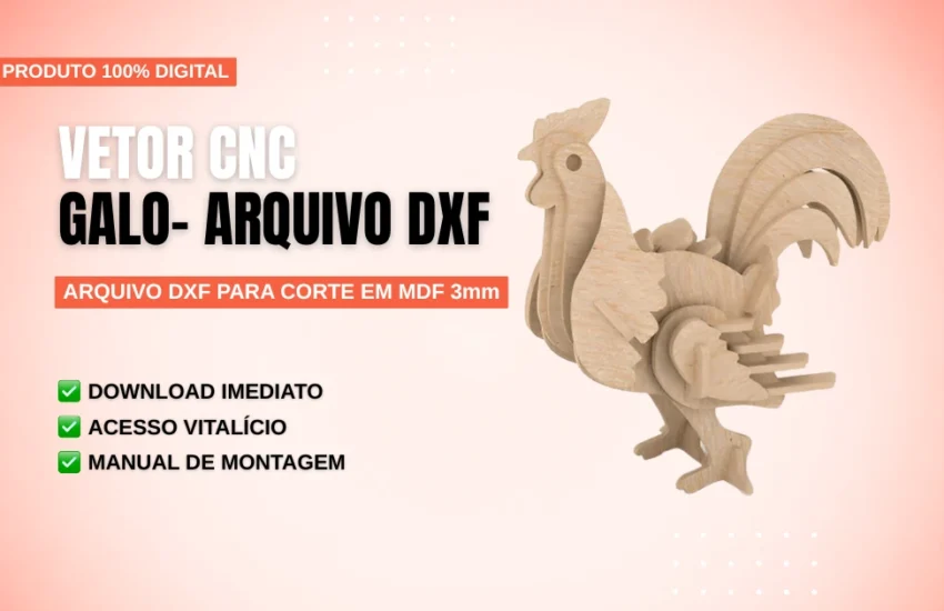 Vetor Cnc Galo - Arquivo DXF para Corte em MDF 3mm