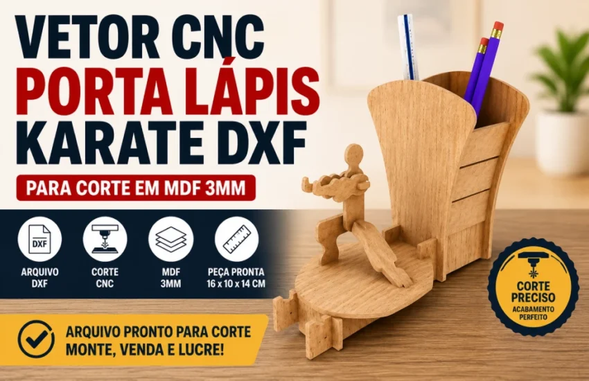 Vetor Cnc Porta Lápis Karate DXF para Corte em MDF 3mm