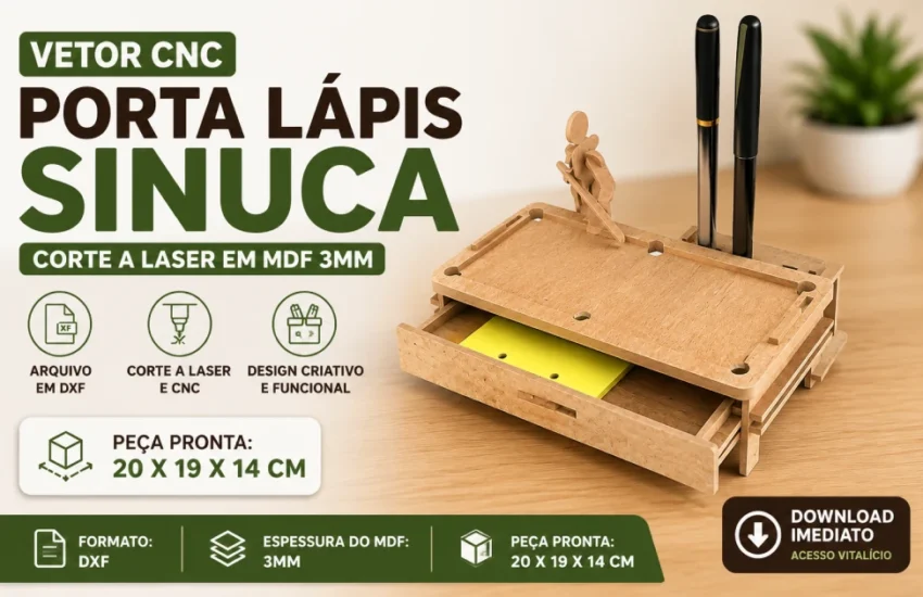 Vetor Cnc para Corte a Laser Porta Lápis Sinuca para Corte em MDF 3mm