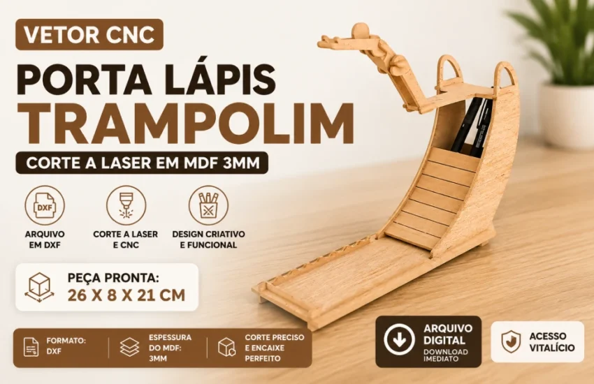 Vetor Cnc para Corte a Laser Porta Lápis Trampolim para MDF 3mm