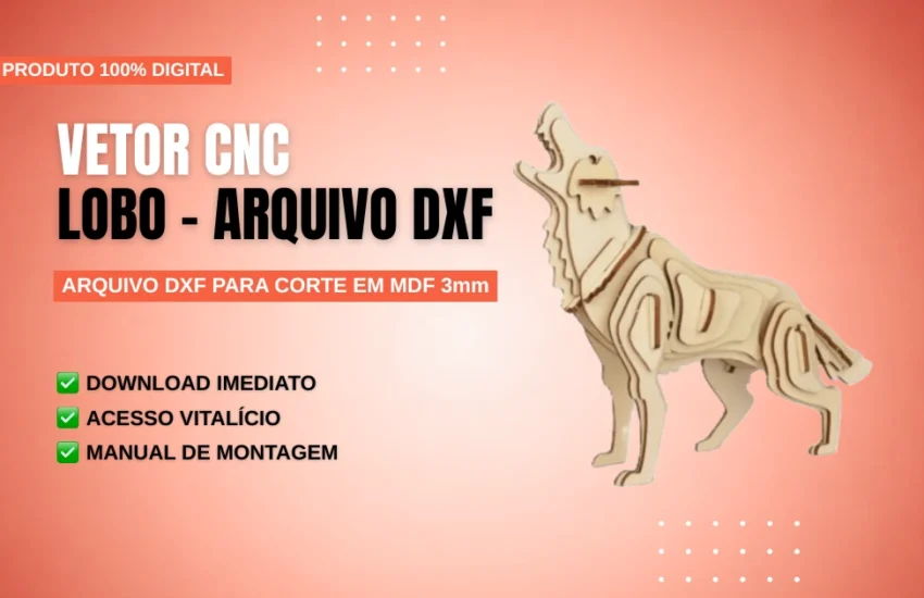 Vetor CNC Lobo Arquivo DXF para Corte em MDF 3mm