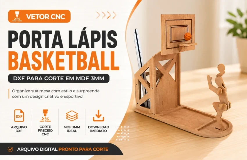 Vetor Cnc Porta Lápis Basketball Arquivo DXF para Corte em MDF 3mm