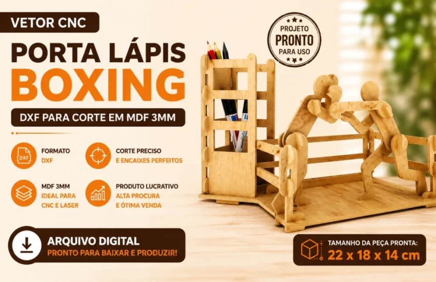 Vetor Cnc Porta Lápis Boxing Arquivo DXF para Corte em MDF 3mm