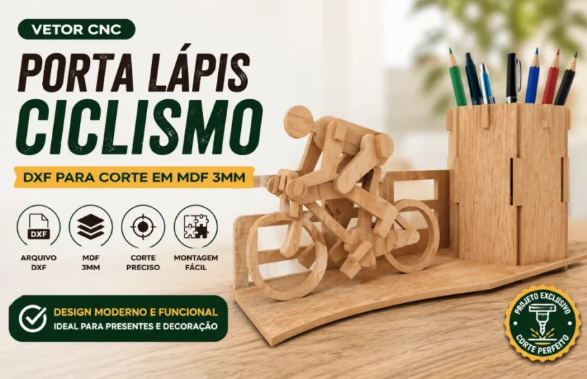 Vetor Cnc Porta Lápis Ciclismo Arquivo DXF para Corte em MDF 3mm