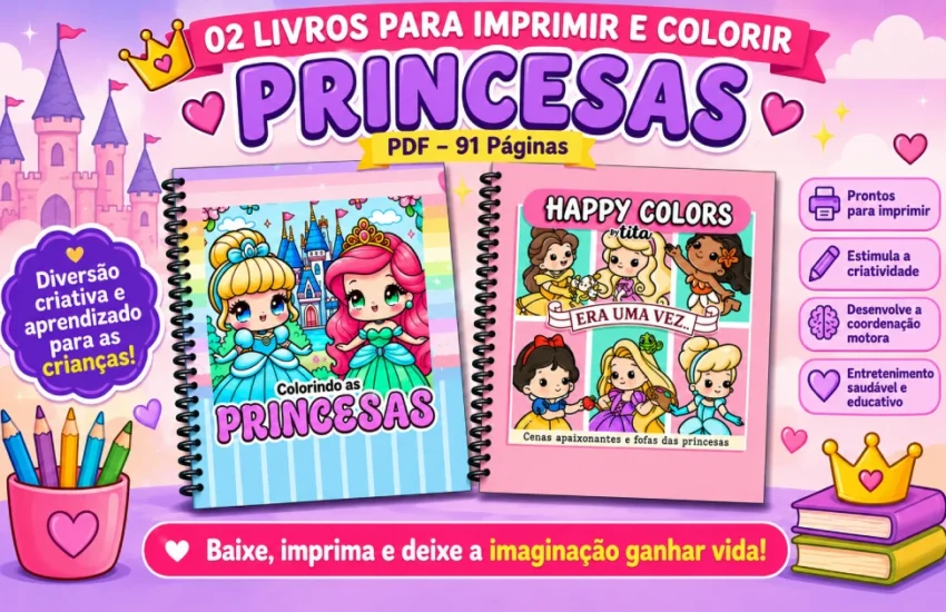 02 Livros para Imprimir e Colorir Princesas - PDF 91 Páginas