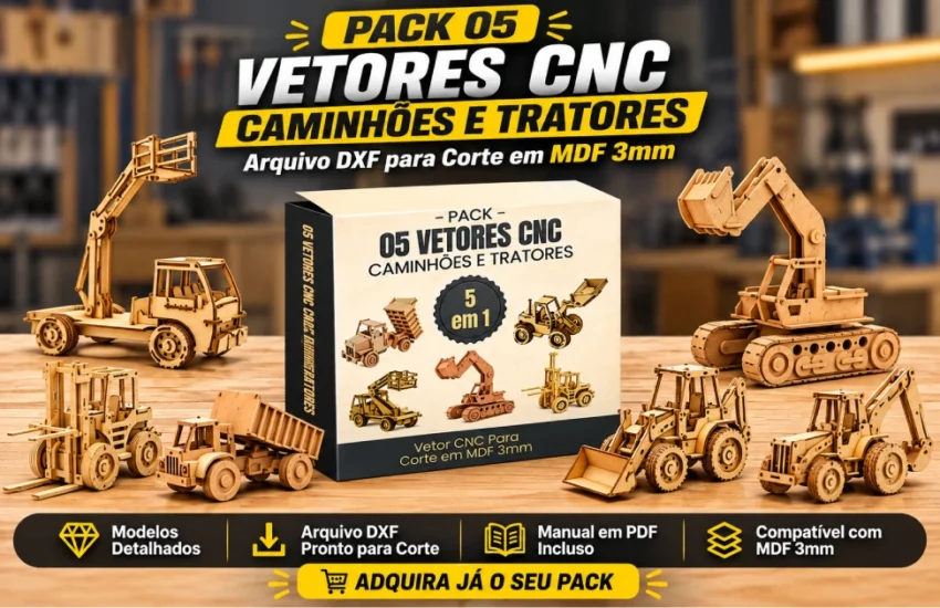 Pack 05 Vetores Cnc Caminhões e Tratores DXF Corte em MDF 3mm