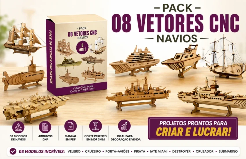 Pack 08 Vetores Cnc Navios DXF Corte em MDF 3mm