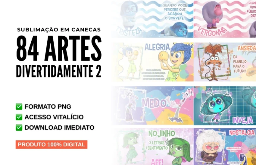 Sublimação em Canecas 84 Artes Divertidamente 2 em PNG