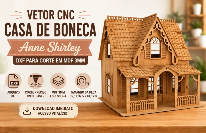 Vetor Cnc Casa de Boneca Anne Shirley DXF para Corte em MDF 3mm