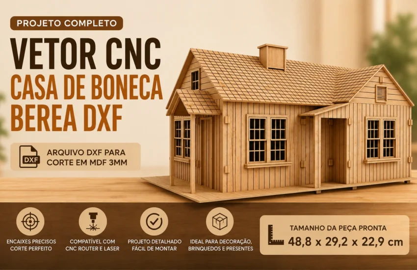 Vetor Cnc Casa de Boneca Berea DXF para Corte em MDF 3mm