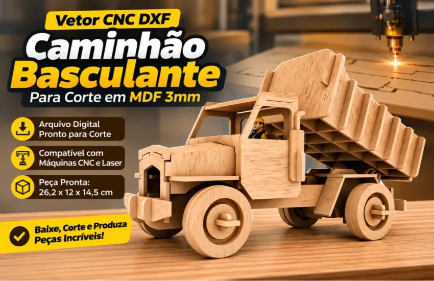 Vetor CNC DXF Caminhão Basculante para Corte em MDF 3mm