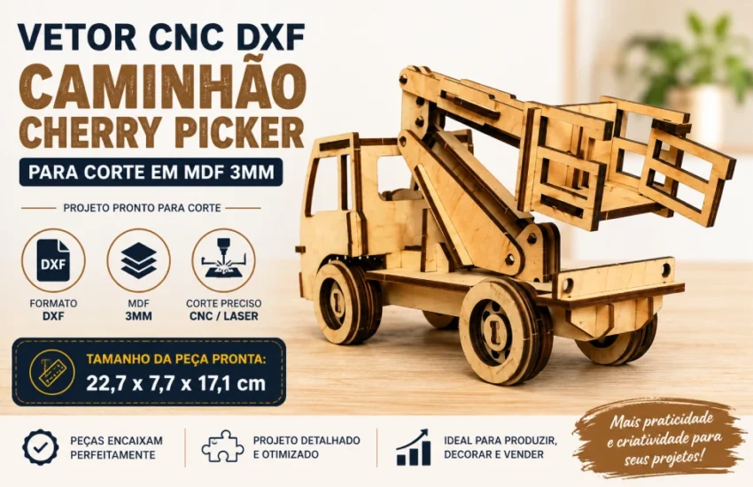 Vetor CNC DXF Caminhão Cherry Picker para Corte em MDF 3mm