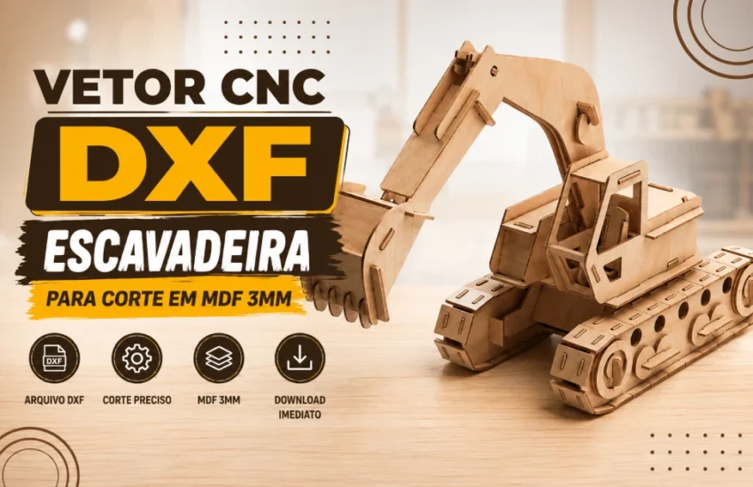 Vetor CNC DXF Escavadeira para Corte em MDF 3mm